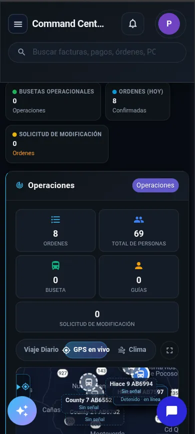Command Center de Smart Travel X en móvil