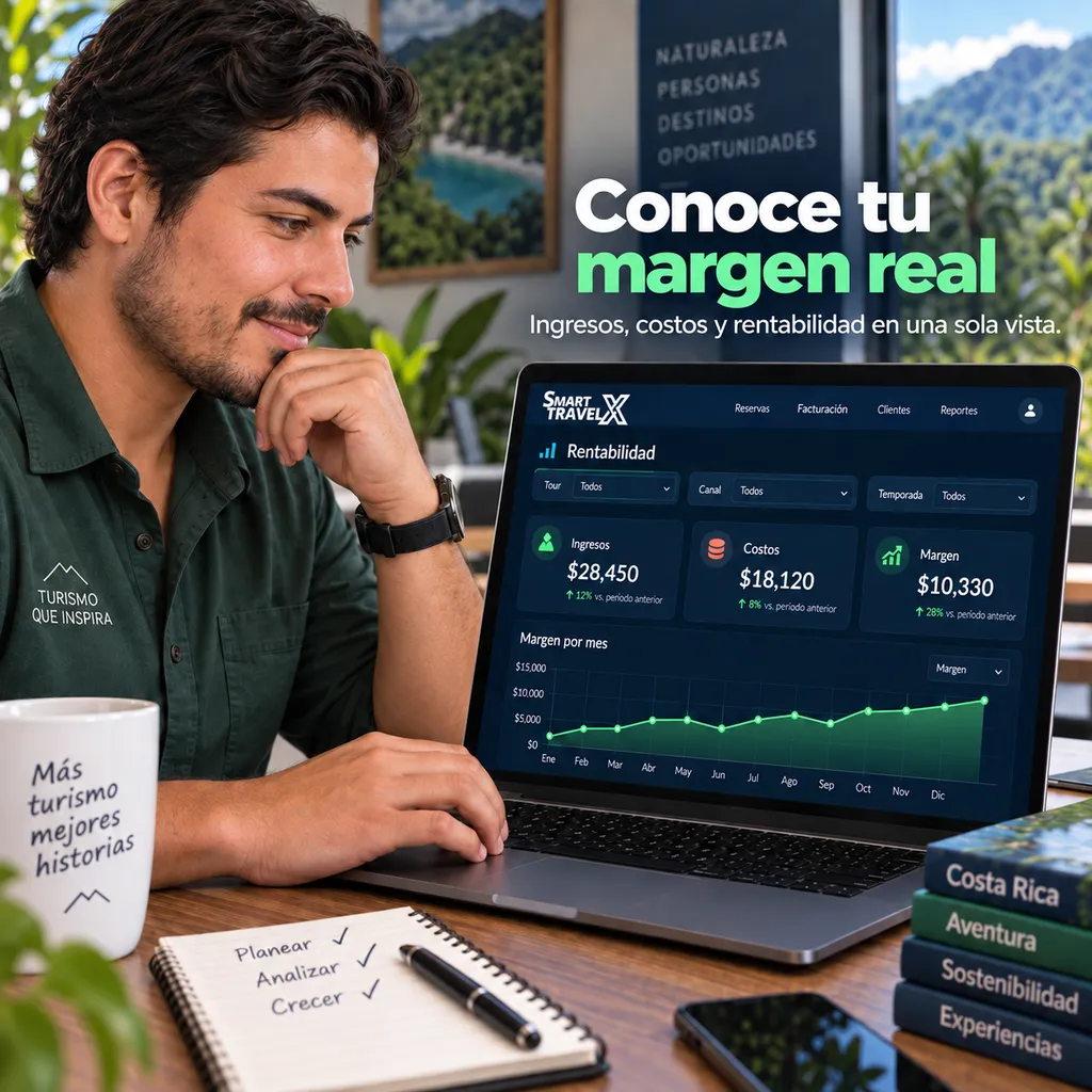 Conoce tu margen real. Ingresos, costos y rentabilidad en una sola vista.
