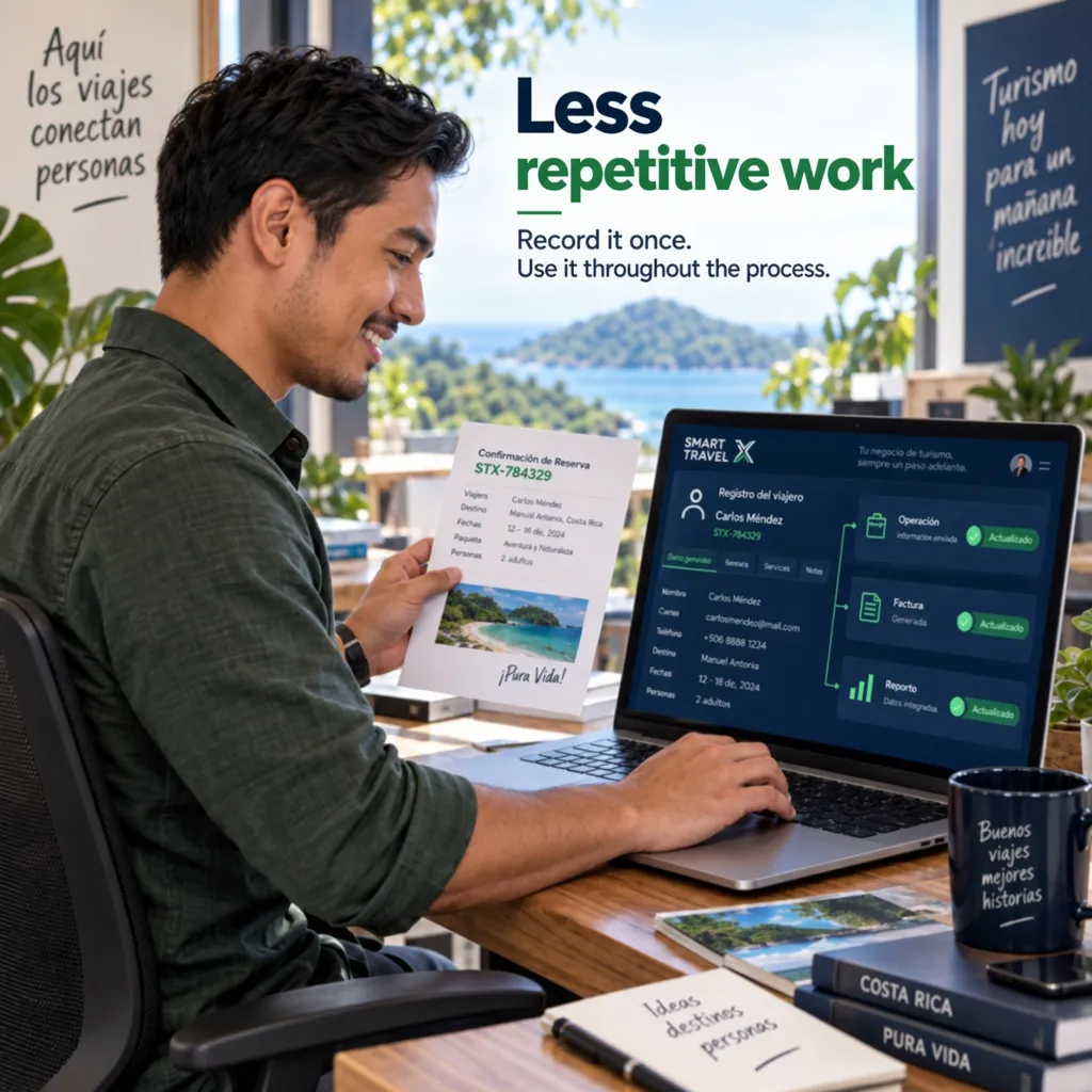 Less repetitive work. Record it once. Use it throughout the process.