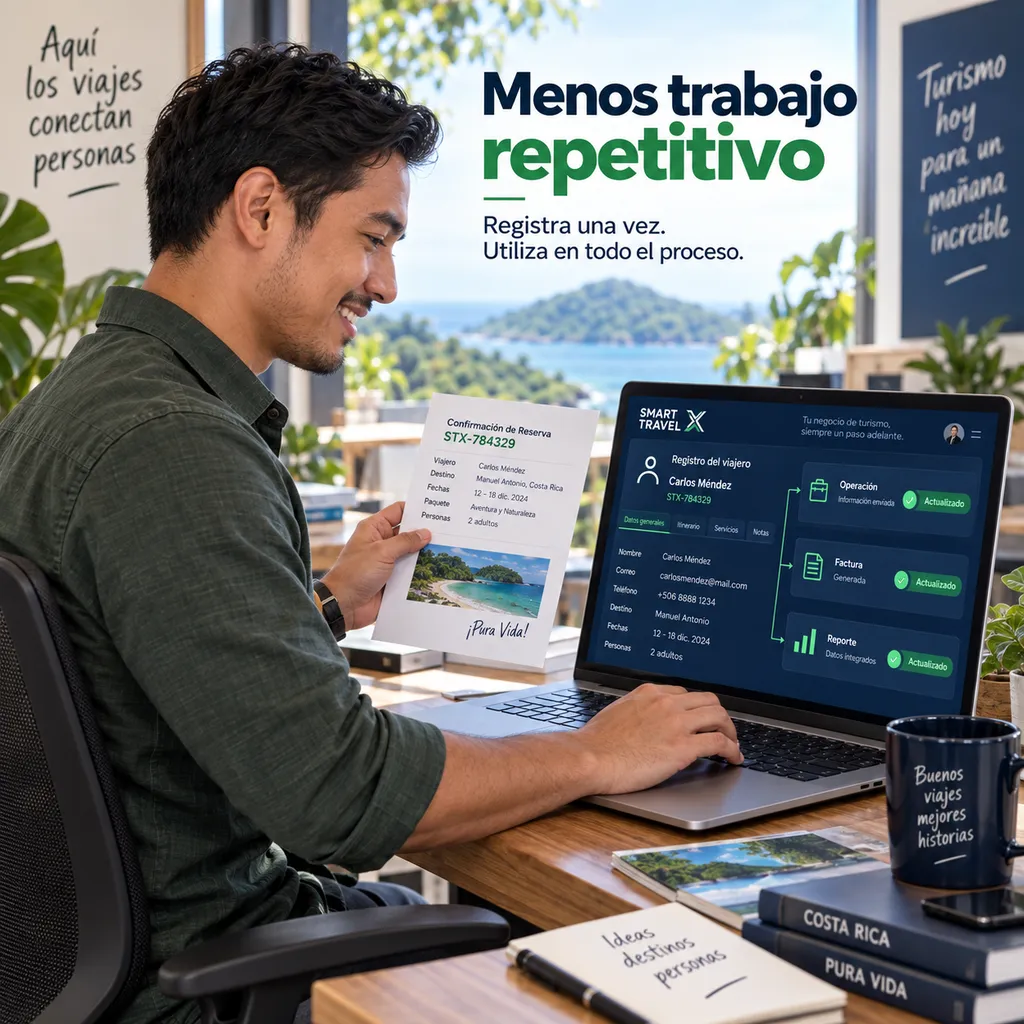 Menos trabajo repetitivo. Registra una vez. Utiliza en todo el proceso.