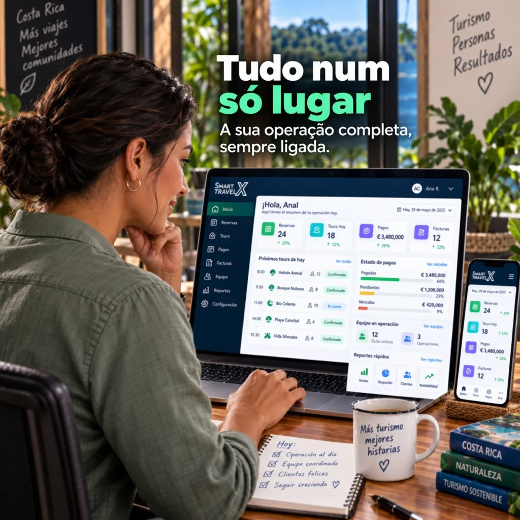 Tudo num só lugar. A sua operação completa, sempre ligada.